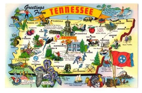 Greetings Tennessee State Map Cities Attractions Industry Vtg Postcard