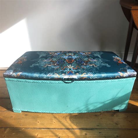 Blanket box storage ottoman teal velvet upholstery vintage mid | Etsy