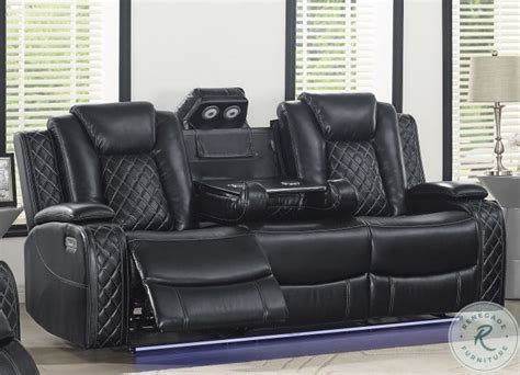 Orion Black Reclining Sofa with Power Headrest and Footrest from New Classic | Coleman Furniture