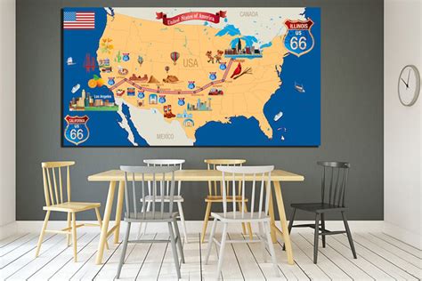 Route 66 Map Route 66 Wall Map Canvas Print Map Wall Art - Etsy