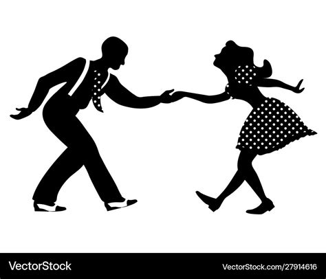 Swing dance negative couple silhouette Royalty Free Vector