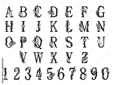 Set of mystical alphabet. Collection of witchcraft font with snake ...