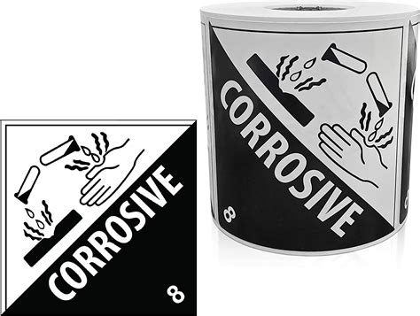 KOVOT – 500 Labels – 4″x4″ Corrosive DOT (Class 8) Hazardous Materials Warning Labels 500 ...