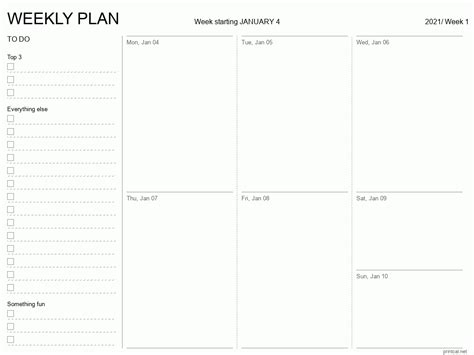 Printable 2021 Weekly Planner | Auto-Filled Date Template