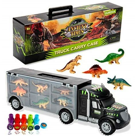 Oumoda Dinosaur Truck, Transport Car Carrier Truck Toy with 6 Dinosaurs Toys Inside and 10 ...