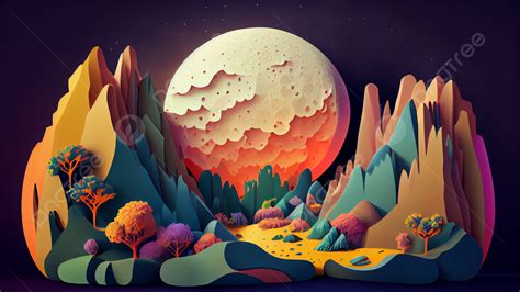 Moon Mountain Peak Cartoon Background, Moon, Mountain Peak, Cartoon Peak Background Image And ...