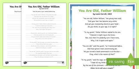 You Are Old Father William Handwriting Poem Activity Pack-Australia