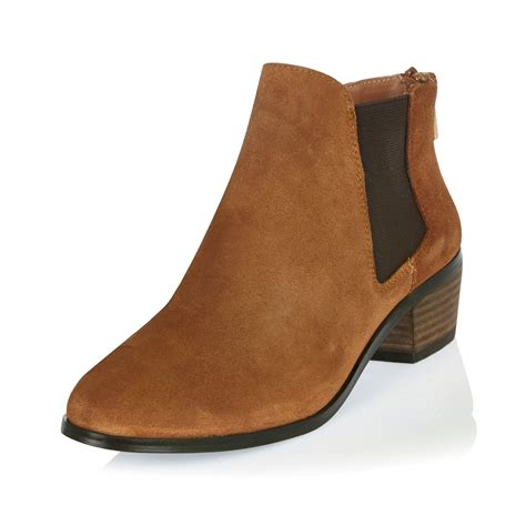 River island Tan Suede Low Ankle Boots in Brown (tan) | Lyst