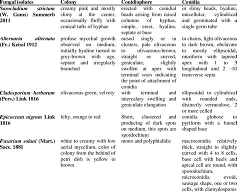 Morphological characters of coprophilous fungi species studied ...