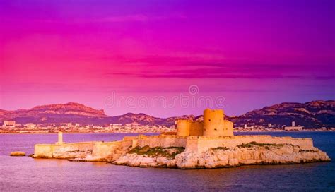 Sunset Over Famous If Castle, Chateau D`If, Marseille, France Stock ...