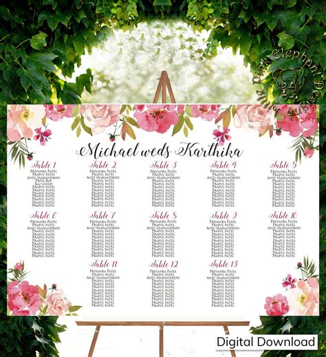 Floral Wedding Seating Chart Template as Find Your Seat Signs, Find ...