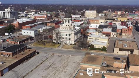 OverflightStock | Courthouse Flyby Viewing Downtown Commercial Buildings Ardmore, Oklahoma, USA ...