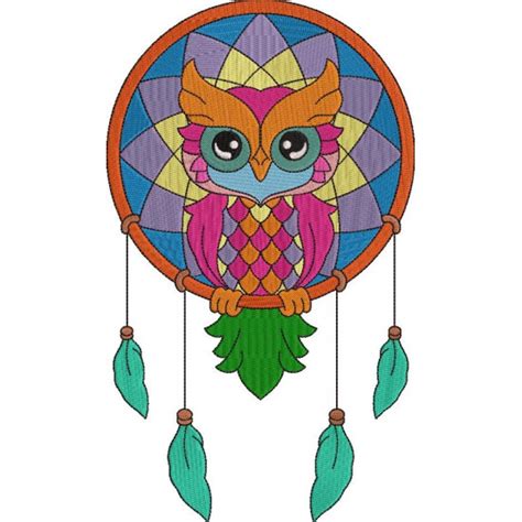 Colorful Owl Abstract Art Embroidery Design