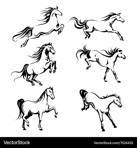 Set with hand-drawing graphic of a running horses Vector Image