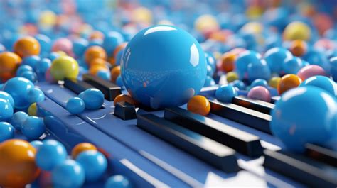 Vibrant Blue Piano Keys With Blue Tape And A Splash Of Colorful Balls 3d Render Background ...
