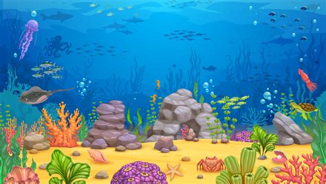 Cartoon underwater landscape, vector background 15017580 Vector Art at ...