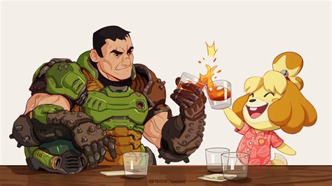 Happy 20th to Animal Crossing & Doom! by third_cookie | Doomguy and Isabelle | Know Your Meme