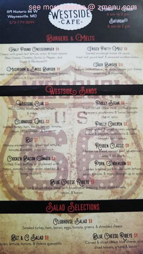 Online Menu of West Side Cafe Restaurant, Waynesville, Missouri, 65583 - Zmenu