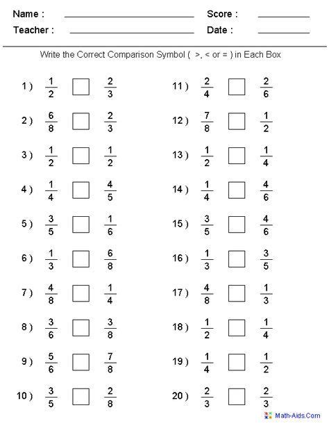 Comparing Fractions Worksheets | Fractions worksheets, Math fractions worksheets, Fractions ...