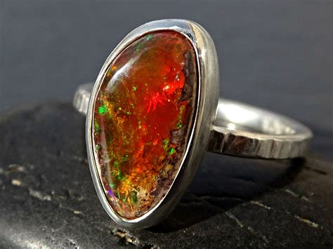 Unique fire opal ring silver matrix opal ring opal engagement ...