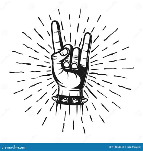 Heavy Metal Horns Hand Gesture Stamp with Rays Stock Vector - Illustration of print, gesture ...