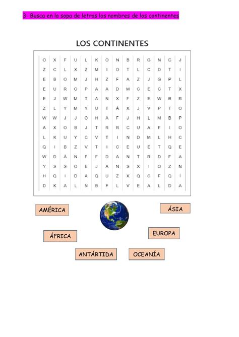 Ejercicio de La tierra: océanos y continentes Social Science, Bolero, Word Search Puzzle, Words ...