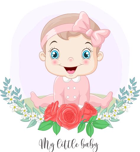 Cartoon cute little baby girl with flowers background 5161849 Vector ...