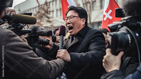 North Korean leader with energetic gestures making a communist ...