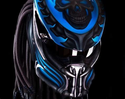 Predator Helmet Custom King Skull Blue Chopper Bobber for Motorcycle ...