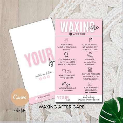 Waxing Care Card Template, Instant Hair Removal Aftercare Template, Printable Hair Wax Care ...