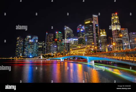 Singapore - Jun 12, 2017. Night view of Marina Bay in Singapore ...