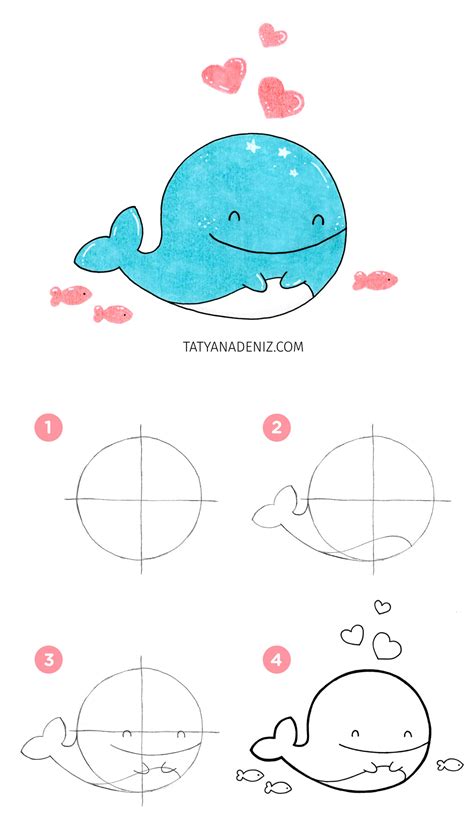 How to draw kawaii whale, step-by-step tutorial with pictures