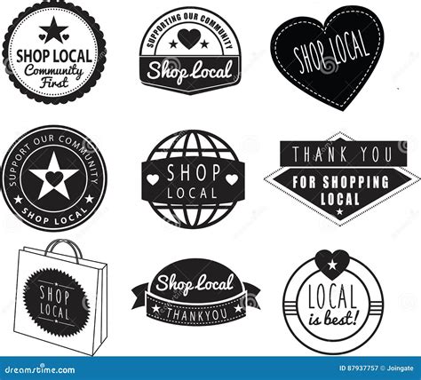 Shop Local, Community Shops And Stores Logos Cartoon Vector | CartoonDealer.com #87937757