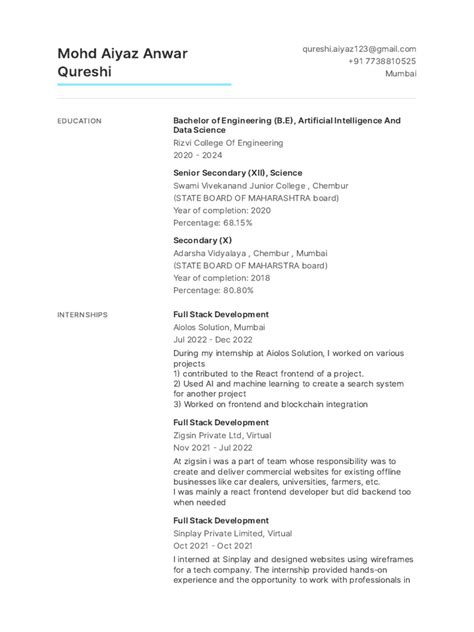 Aiyaz Resume internshala | PDF | Machine Learning | Computing