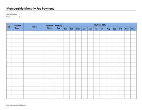 Membership Dues Spreadsheet with Membership Monthly Fee Payment — db-excel.com