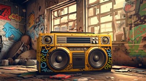 Premium AI Image | 1980s retro boombox in graffiticovered room