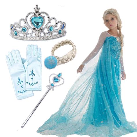 Halloween Elsa Anna Pakaian Gadis Pakaian Mewah Parti Puteri Cosplay ...