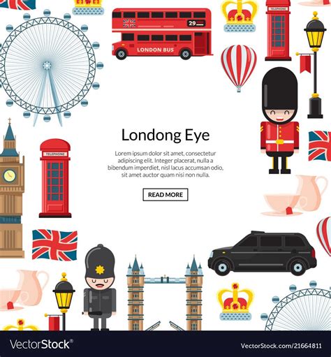 Vector cartoon London sights and objects background with place for text illustration. England ...