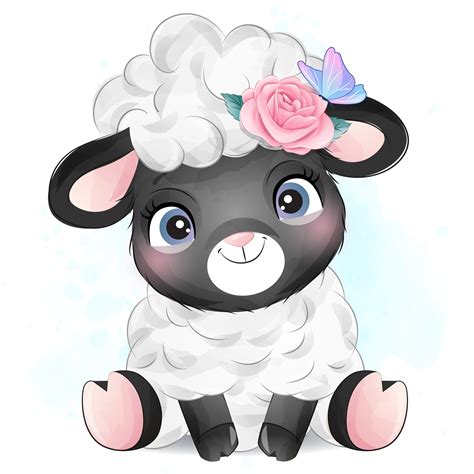 Cute black sheep clipart with watercolor illustration