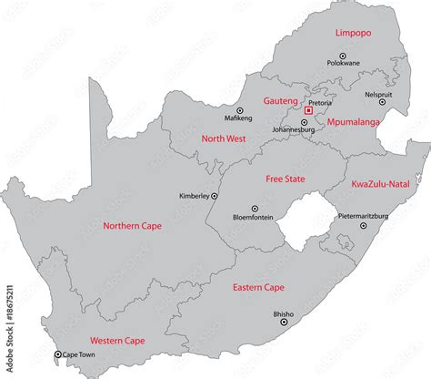 South Africa map with the provinces and the main cities Stock Vector | Adobe Stock