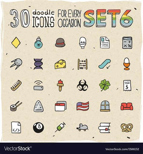 30 colorful doodle icons set 6 Royalty Free Vector Image