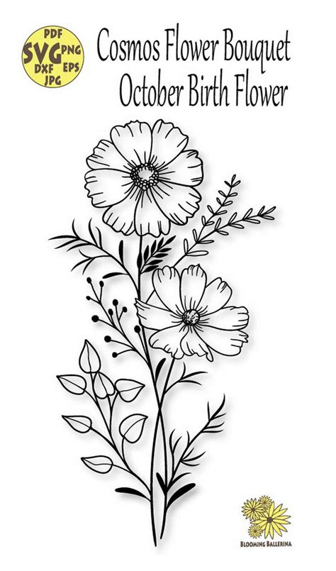 Cosmos Flower Bouquet Svg File October Birth Flower Svg - Etsy | Birth flower tattoos, October ...