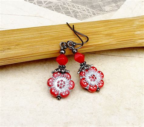 Red Earrings Bright Red Earrings Silver Red Earrings Red - Etsy