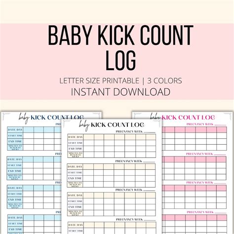 Kick Count Log Printable Baby Kick Count Chart PDF Fetal - Etsy