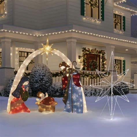 7 ft Warm White LED 2D Nativity Scene Holiday Yard Decoration ...