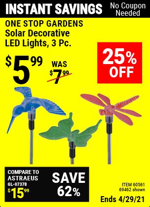 ONE STOP GARDENS Solar Decorative LED Lights for $5.99 – Harbor Freight Coupons