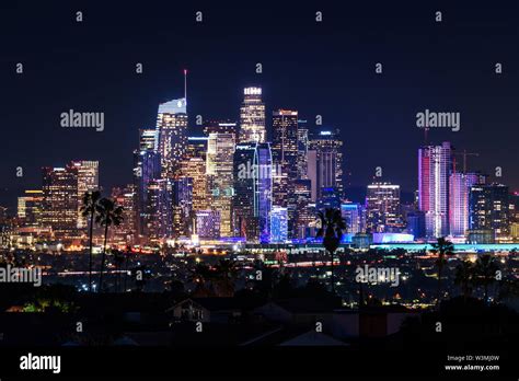 Downtown Los Angeles skyline at night Stock Photo - Alamy