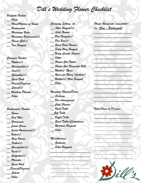 Wedding Flower Checklist