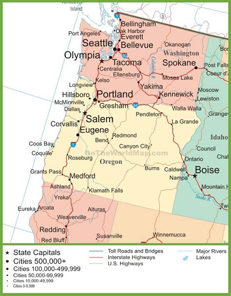 Map of Oregon and Washington