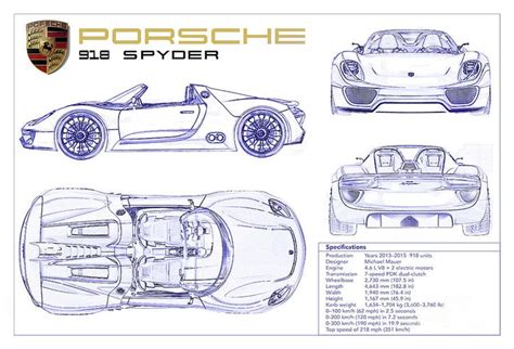 Porsche 918 Spyder Blueprint Photograph by Jon Neidert | Porsche 918, Porsche, Blueprints